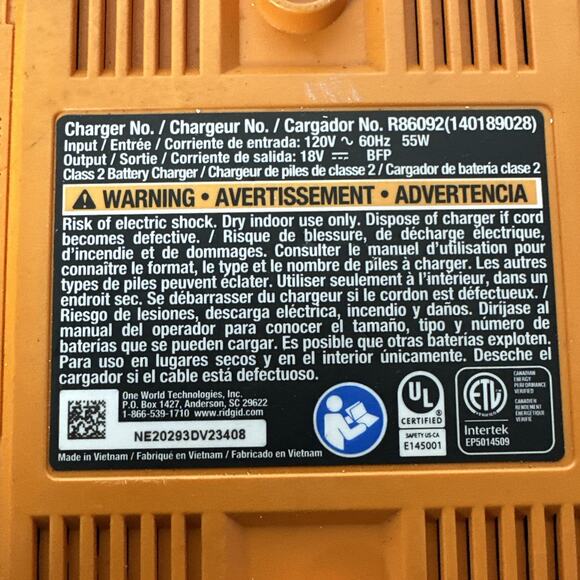 RIDGID OEM R86092 Dual Chemistry 18V Lithium Ion / NiCad Battery Charger - Picture 8 of 8